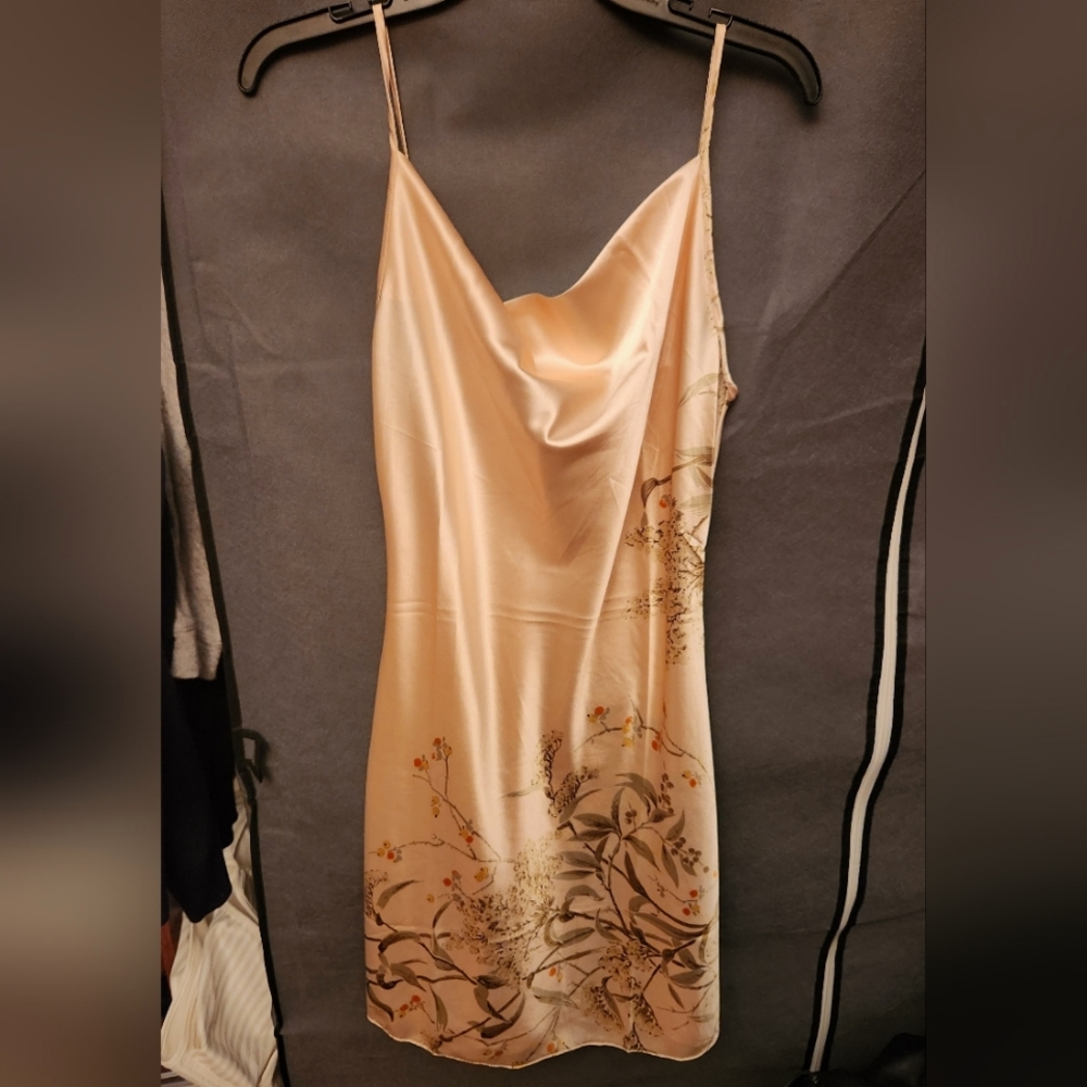 Cream Floral Satin Mini Dress